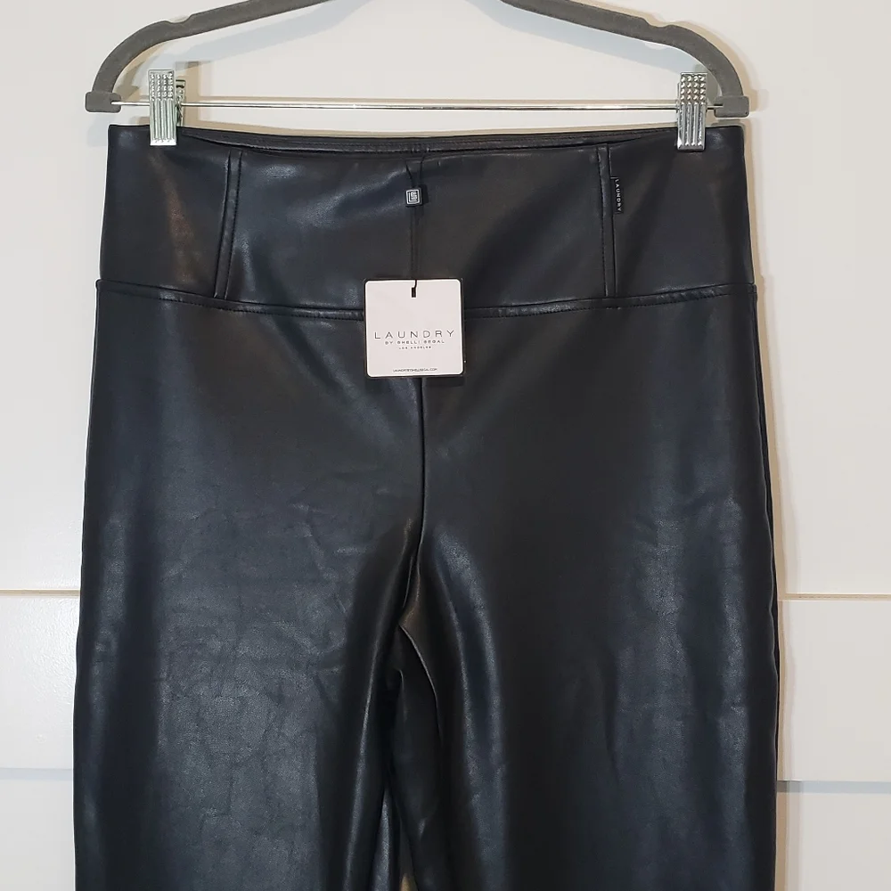 Laundry By Shelli Segal Black Faux Vegan Leather Hi Rise Pants Size Large New
